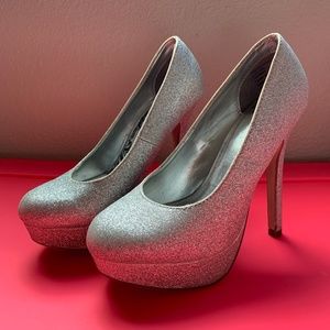 Silver Sparkle Pump Shoes, Womens Size 7